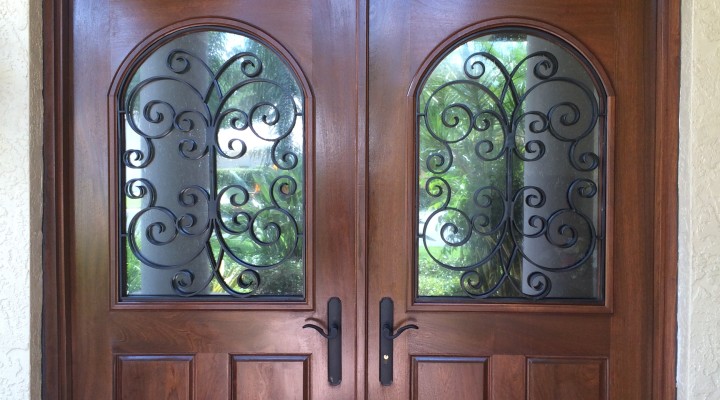 Mahogany Front Doors with metalwork